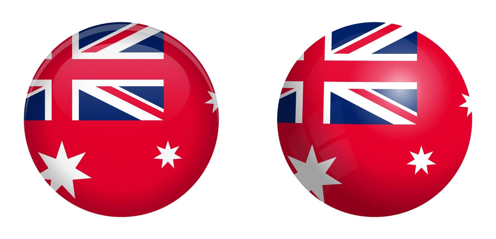 Australian red ensign flag under 3d dome button and on glossy sphere / ball. by Ivanko