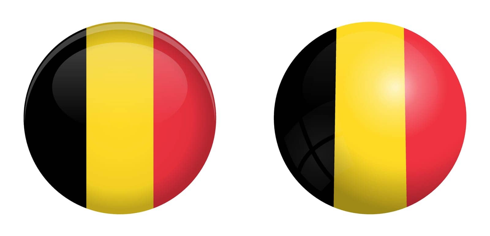 Belgium flag under 3d dome button and on glossy sphere / ball.
