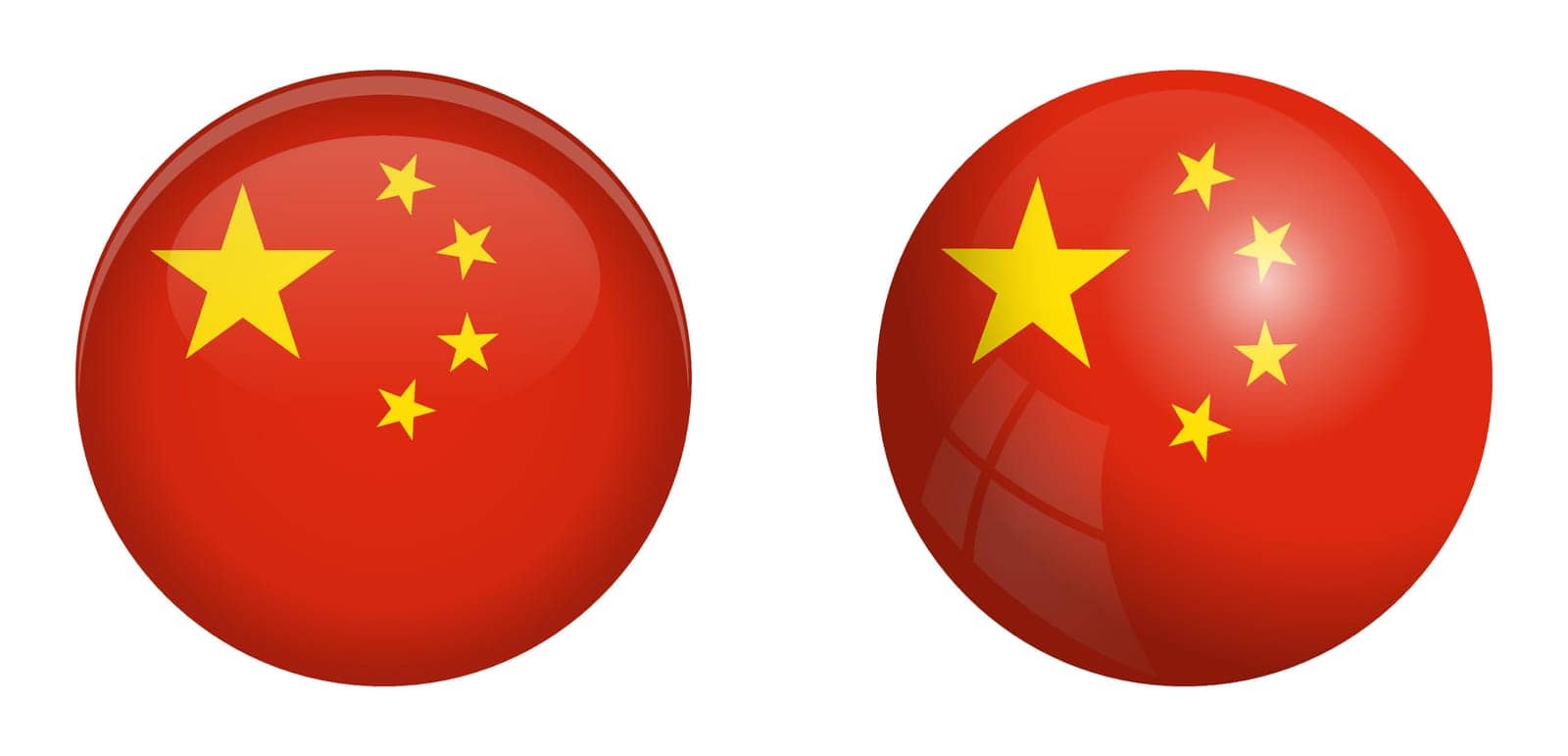 China flag under 3d dome button and on glossy sphere / ball.