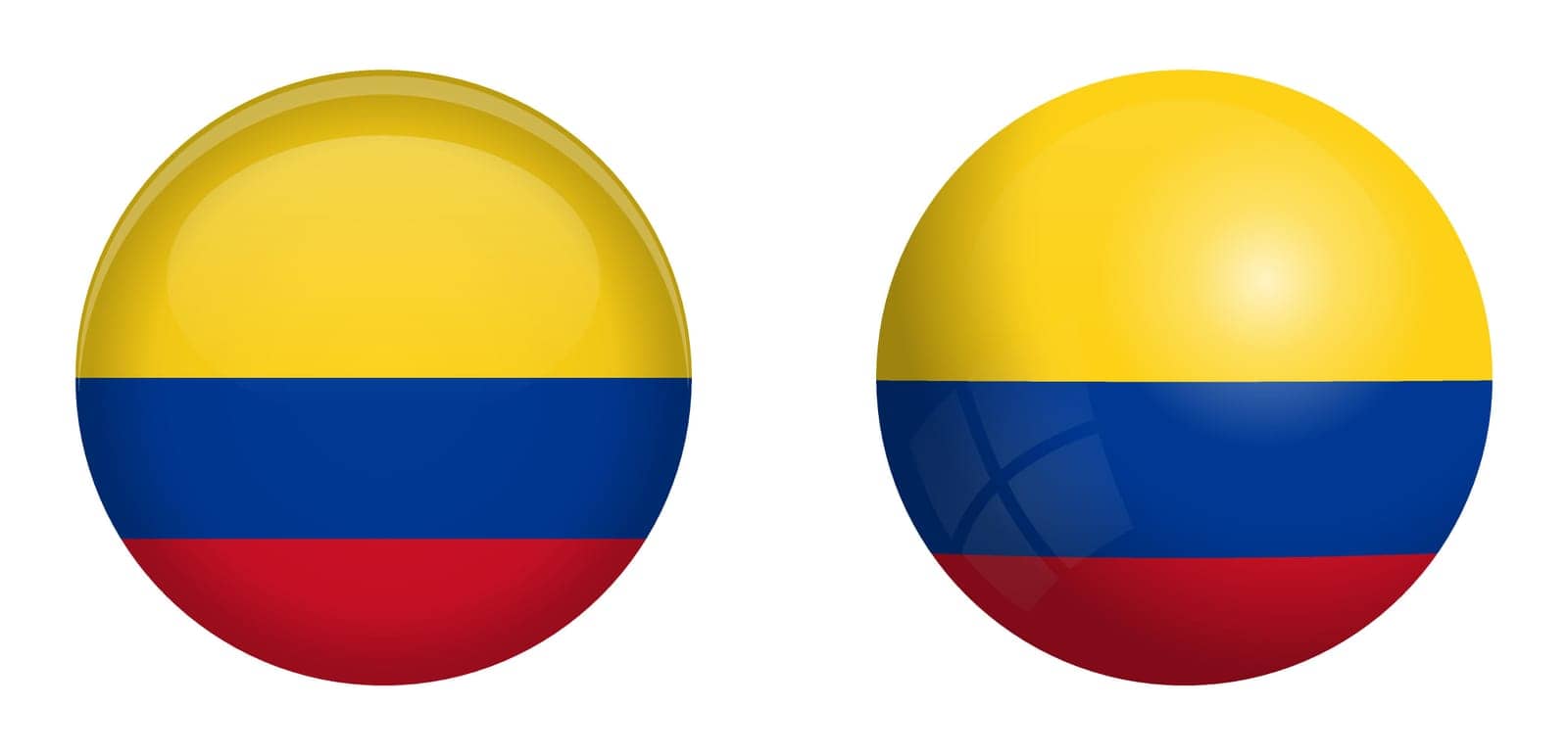 Colombia flag under 3d dome button and on glossy sphere / ball.
