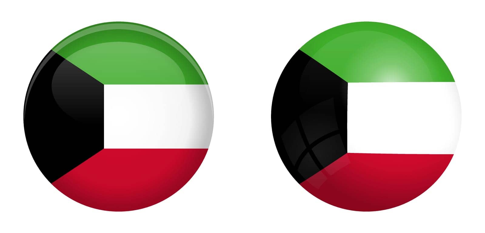 Kuwaiti flag under 3d dome button and on glossy sphere / ball.