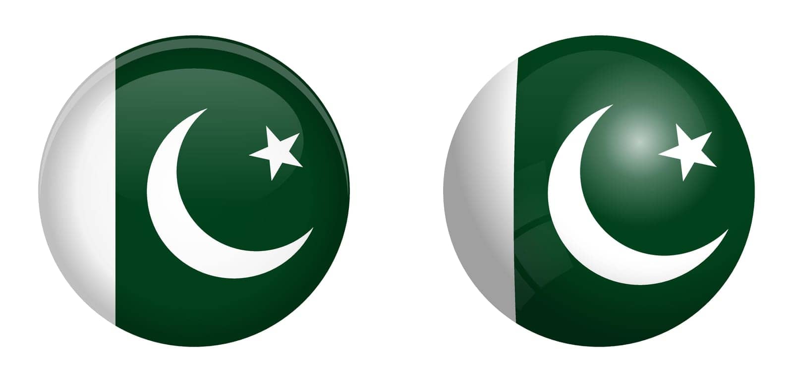 Pakistan flag under 3d dome button and on glossy sphere / ball.