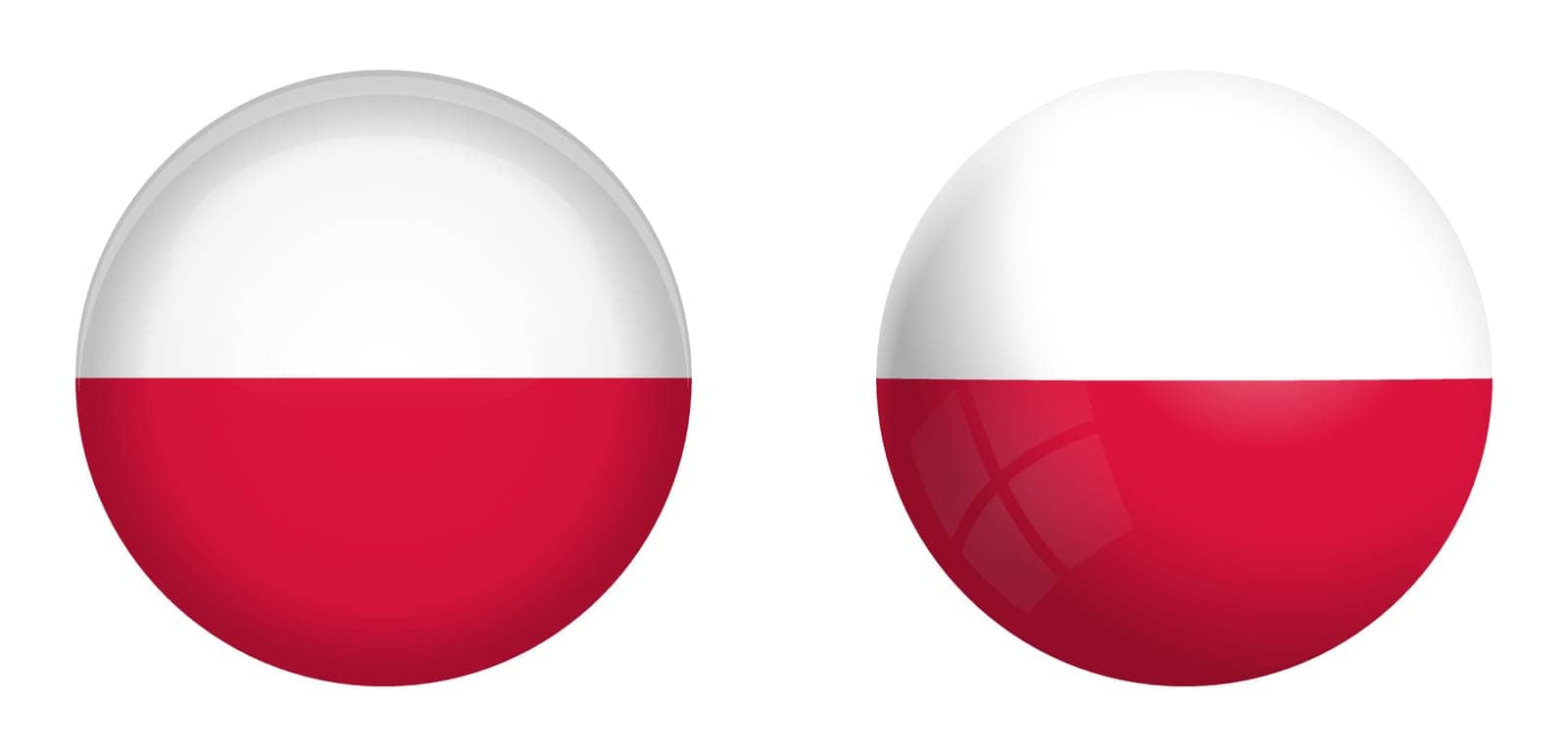 Poland flag under 3d dome button and on glossy sphere / ball.