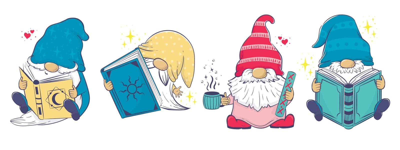 Clipart collection with Cute cartoon gnomes with books. by Zoya_Zozulya