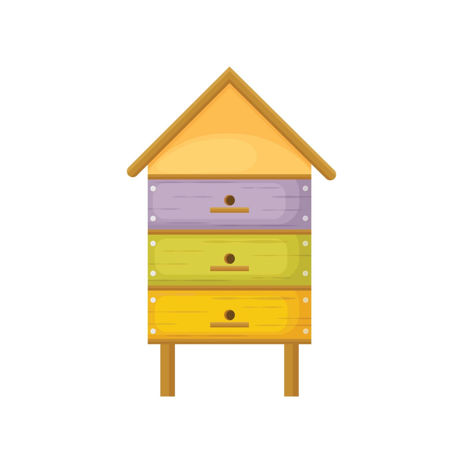 Hive. Wooden multicolored beehive. A large house for bees made of wood. Vector illustration isolated on a white background.