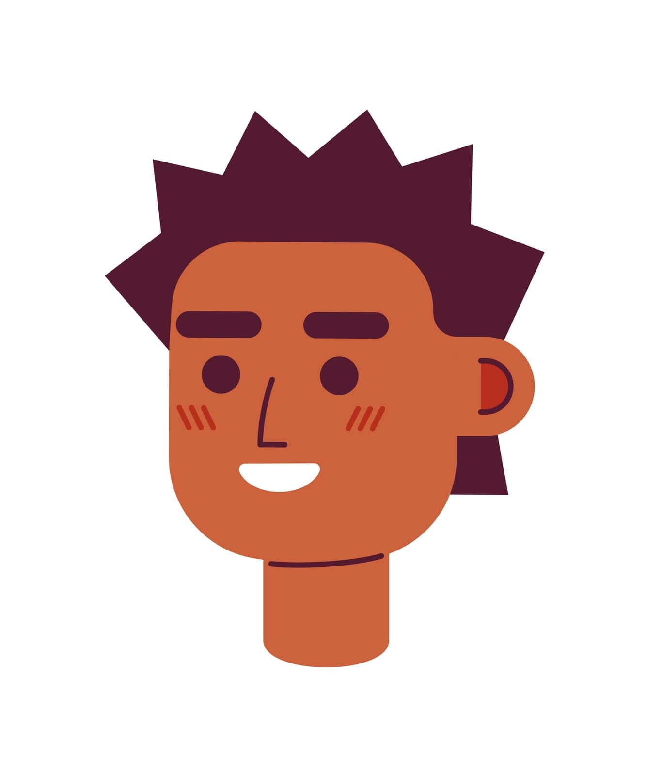 Smiling young man with spiky haircut semi flat vector character head. Editable cartoon style face emotion. Simple colorful avatar icon. Spot illustration for web graphic design and animation