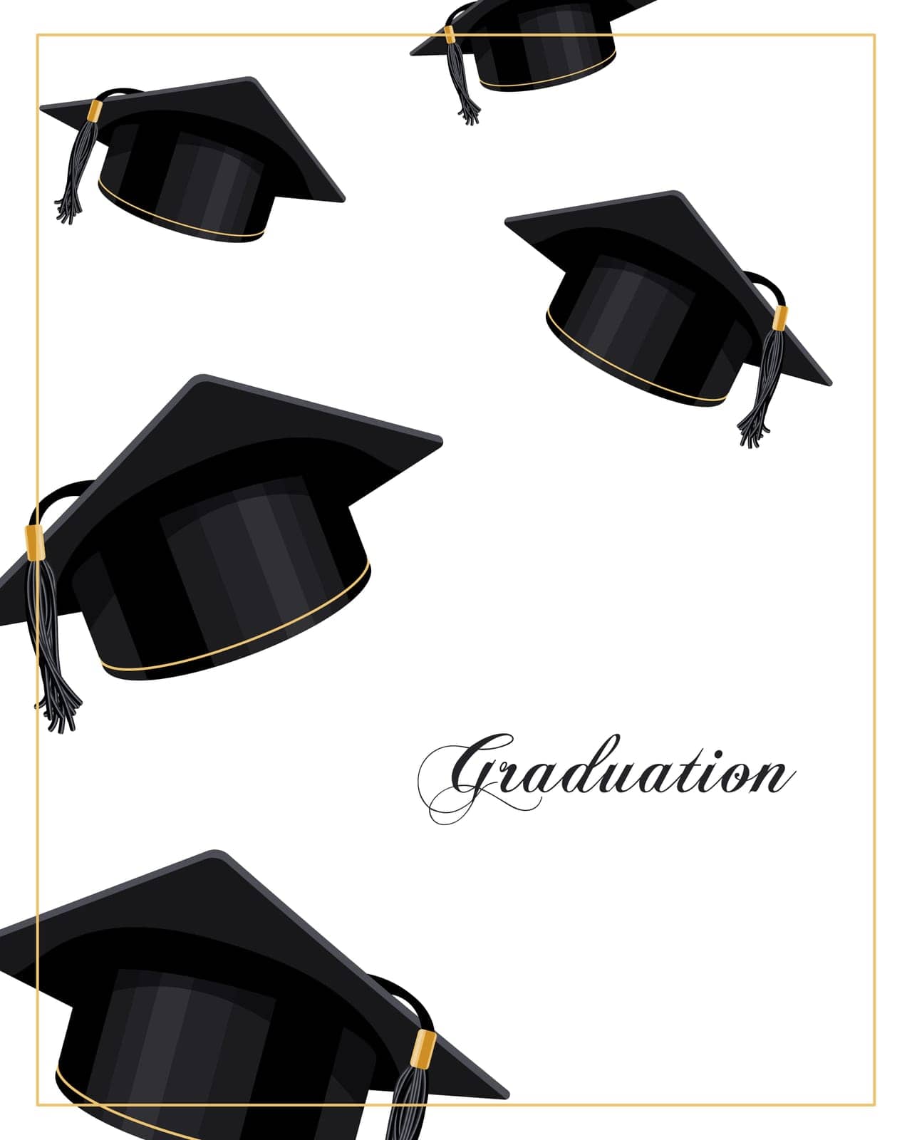 Graduation banner with flying graduation caps. Design for graduate diploma, awards. Education concept. by VS1959