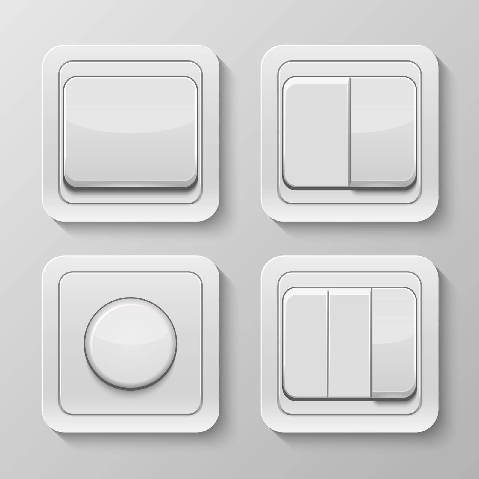 Set of realistic vector switches isolated on white . Vector EPS10 illustration.