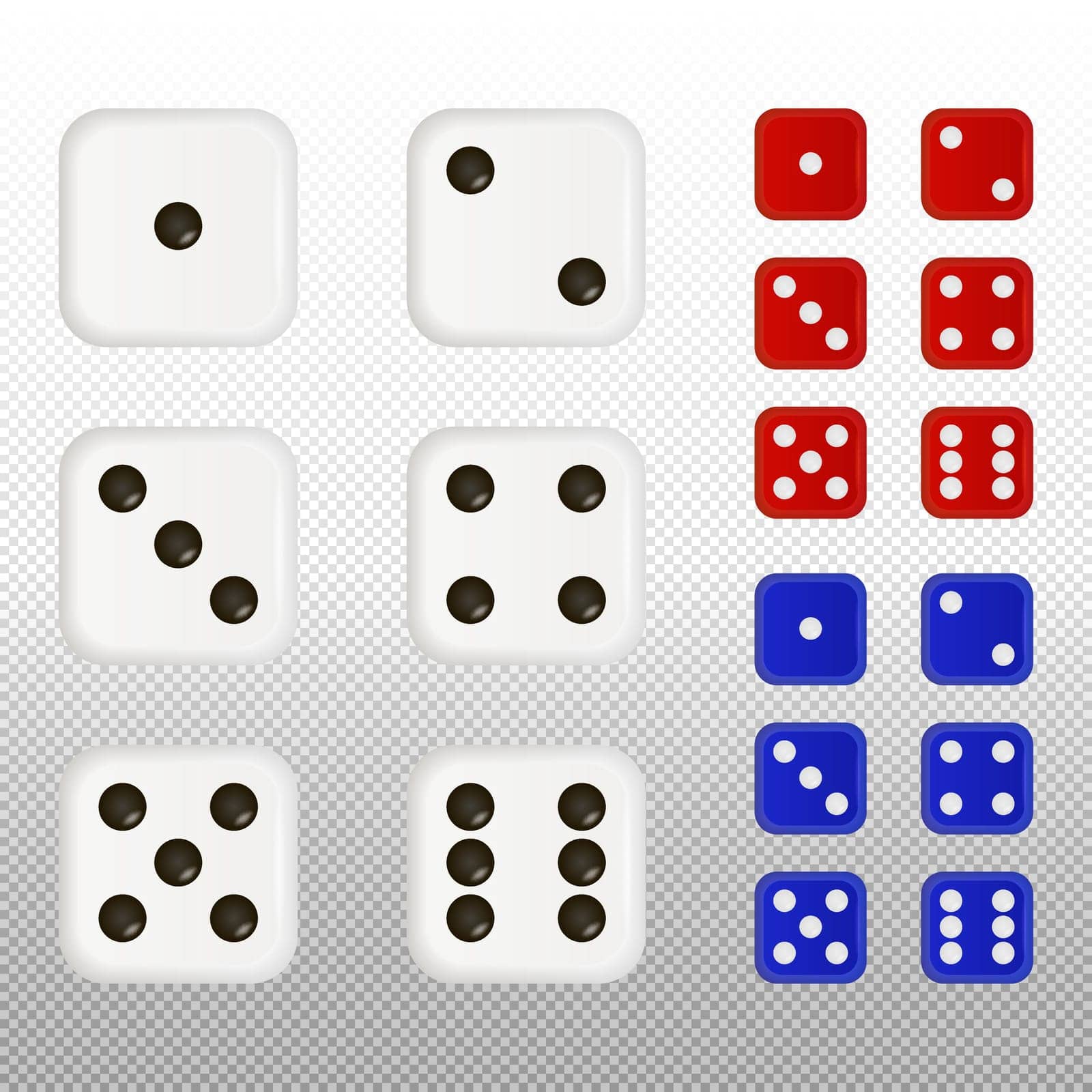Set of dices on a transparent background. Vector EPS10 illustraion.