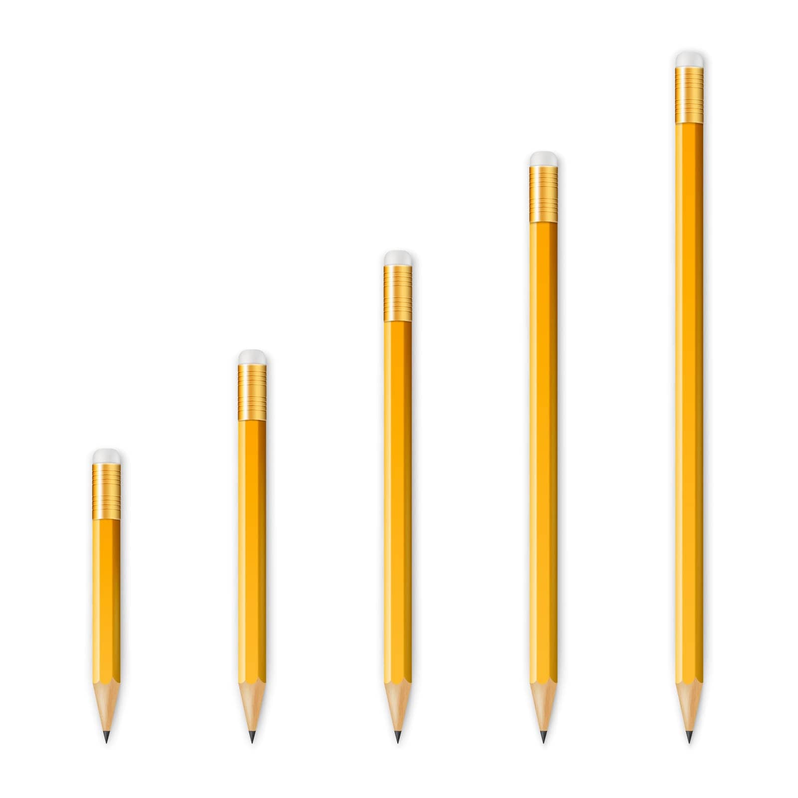 Yellow wooden sharp pencils isolated on a white background. Vector EPS10 illustration.