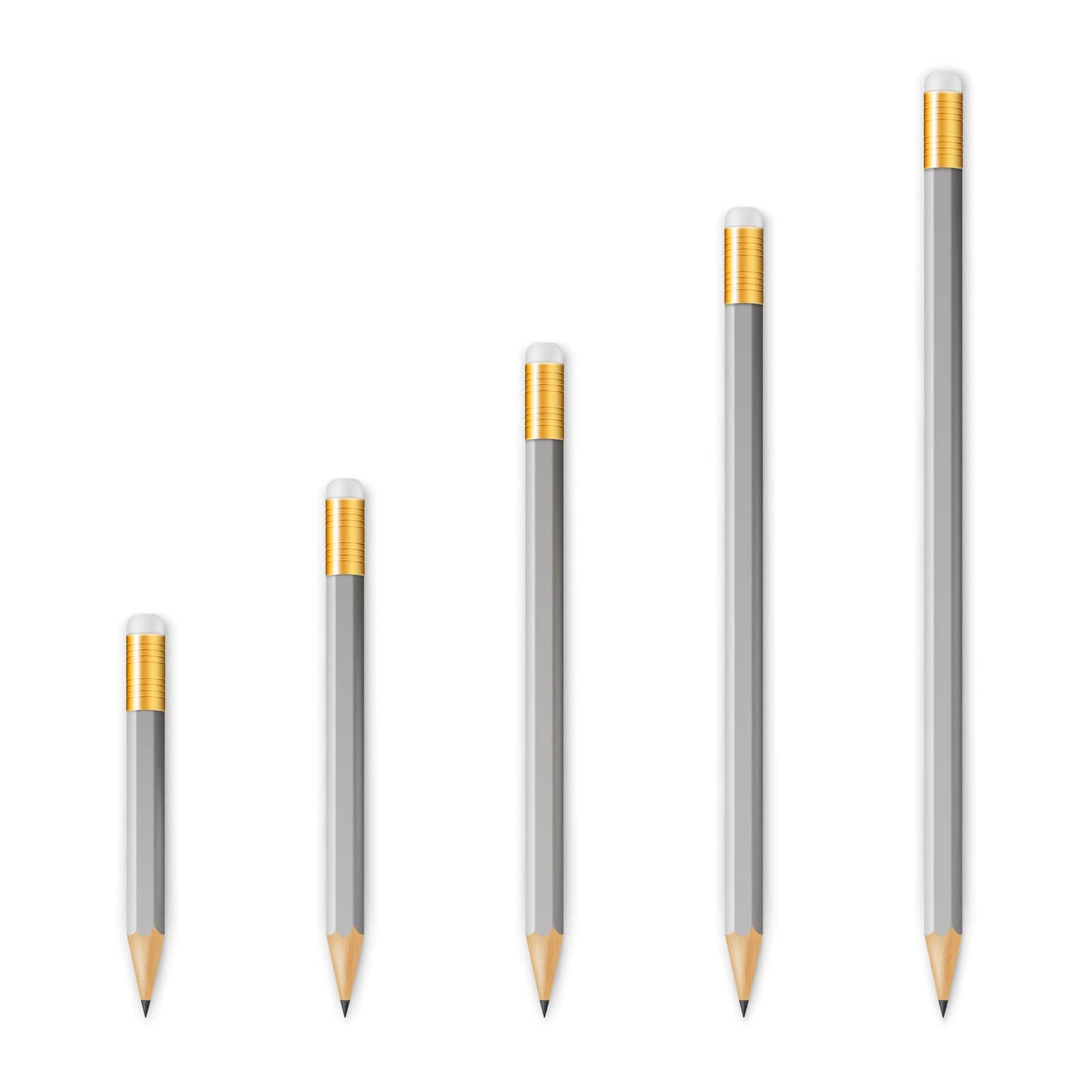 Gray wooden sharp pencils isolated on a white background. Vector EPS10 illustration.