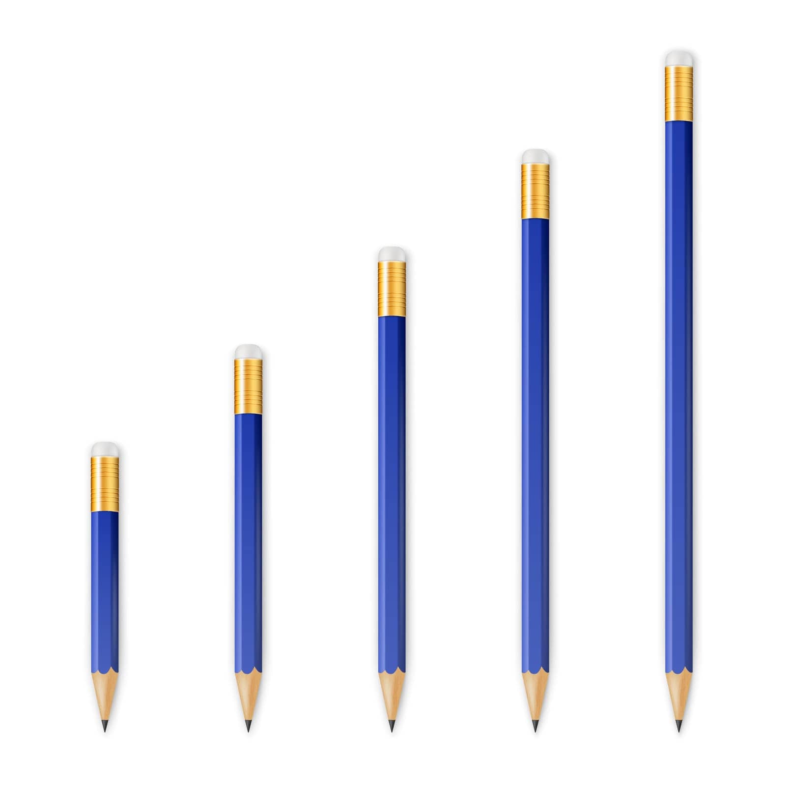 Blue wooden sharp pencils isolated on a white background. Vector EPS10 illustration.