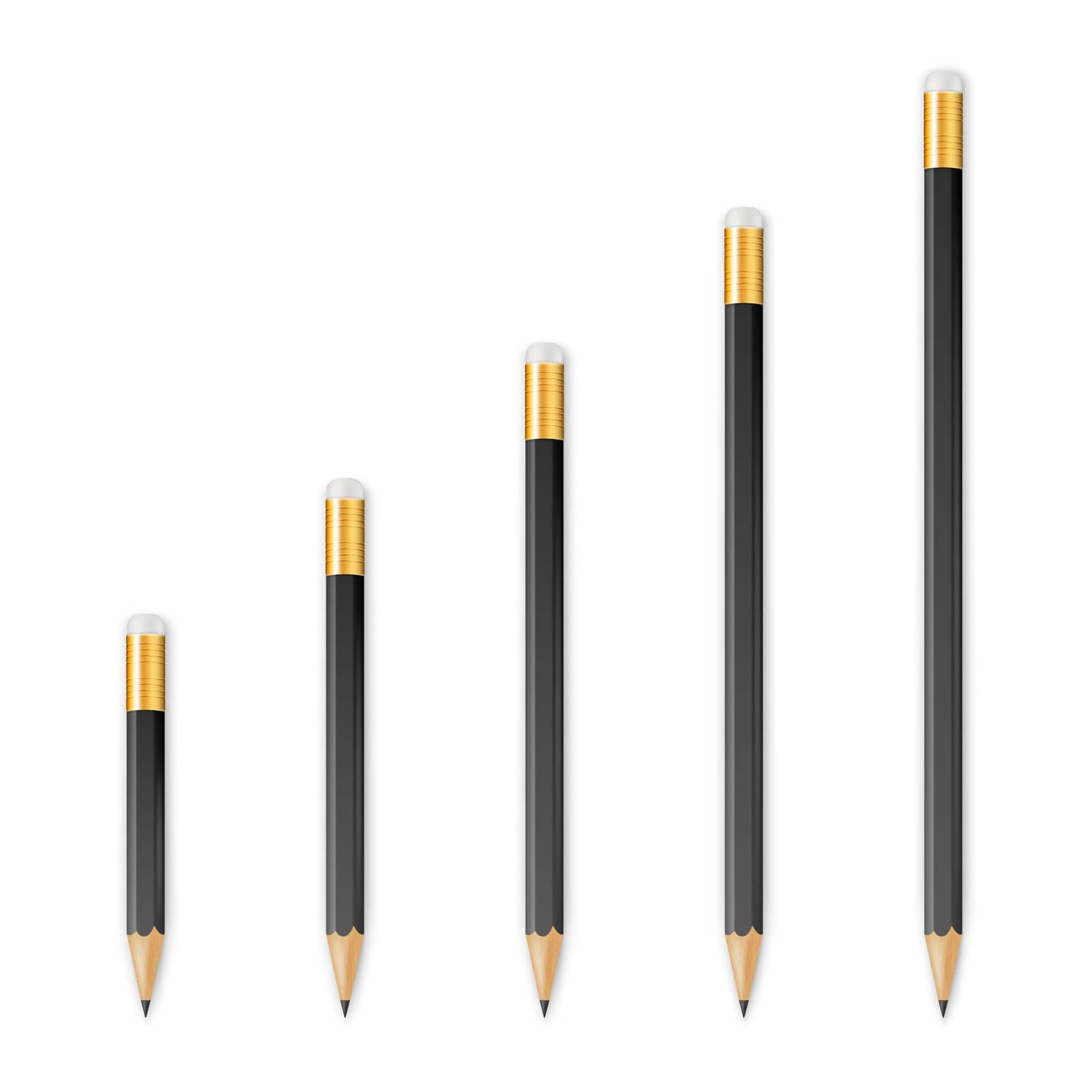 Black wooden sharp pencils isolated on a white background. Vector EPS10 illustration.