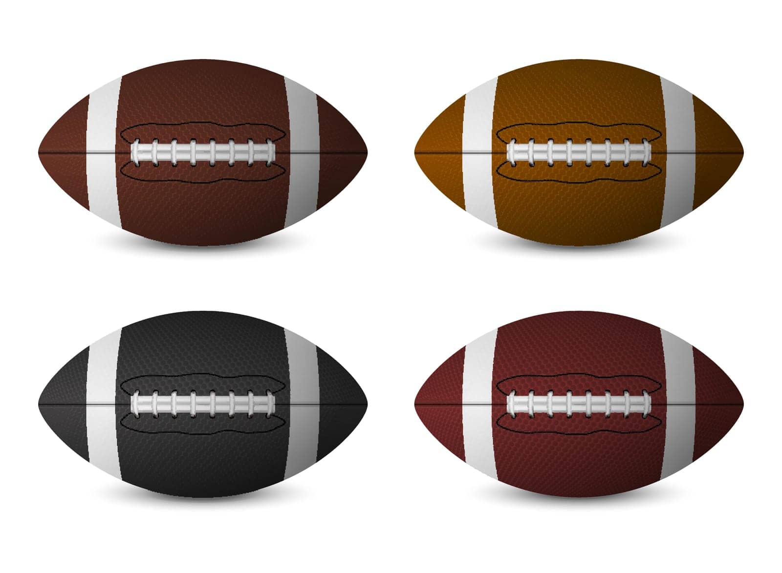 American football balls set isolated on white background. Vector EPS10 illustration.