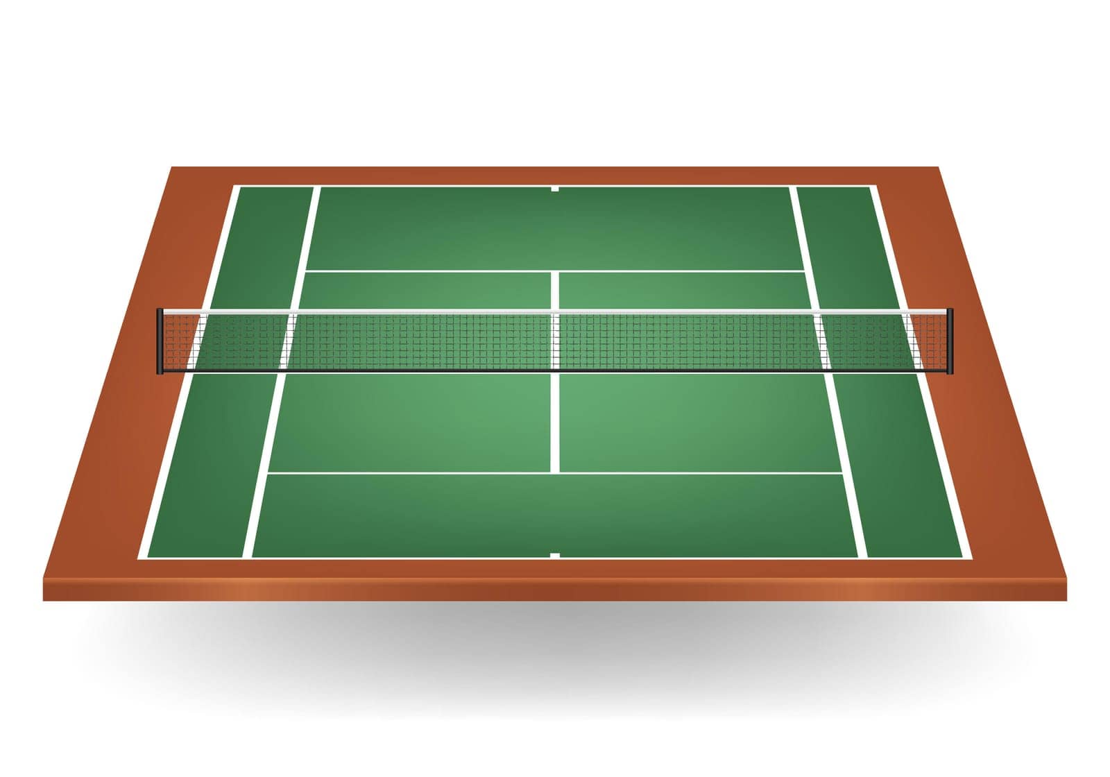 Combinated - green and brown - tennis court with netting. Vector EPS10 illustration.