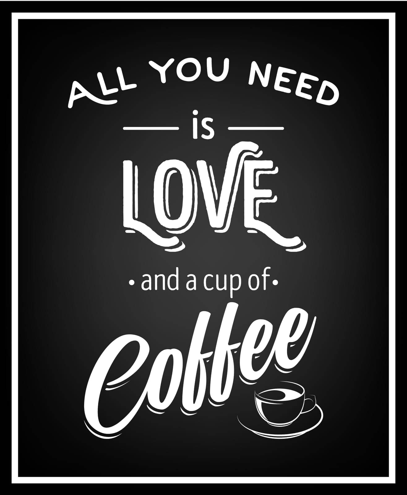 All you need is love and a cup of coffee - Quote Typographical Background. Vector EPS8 illustration.