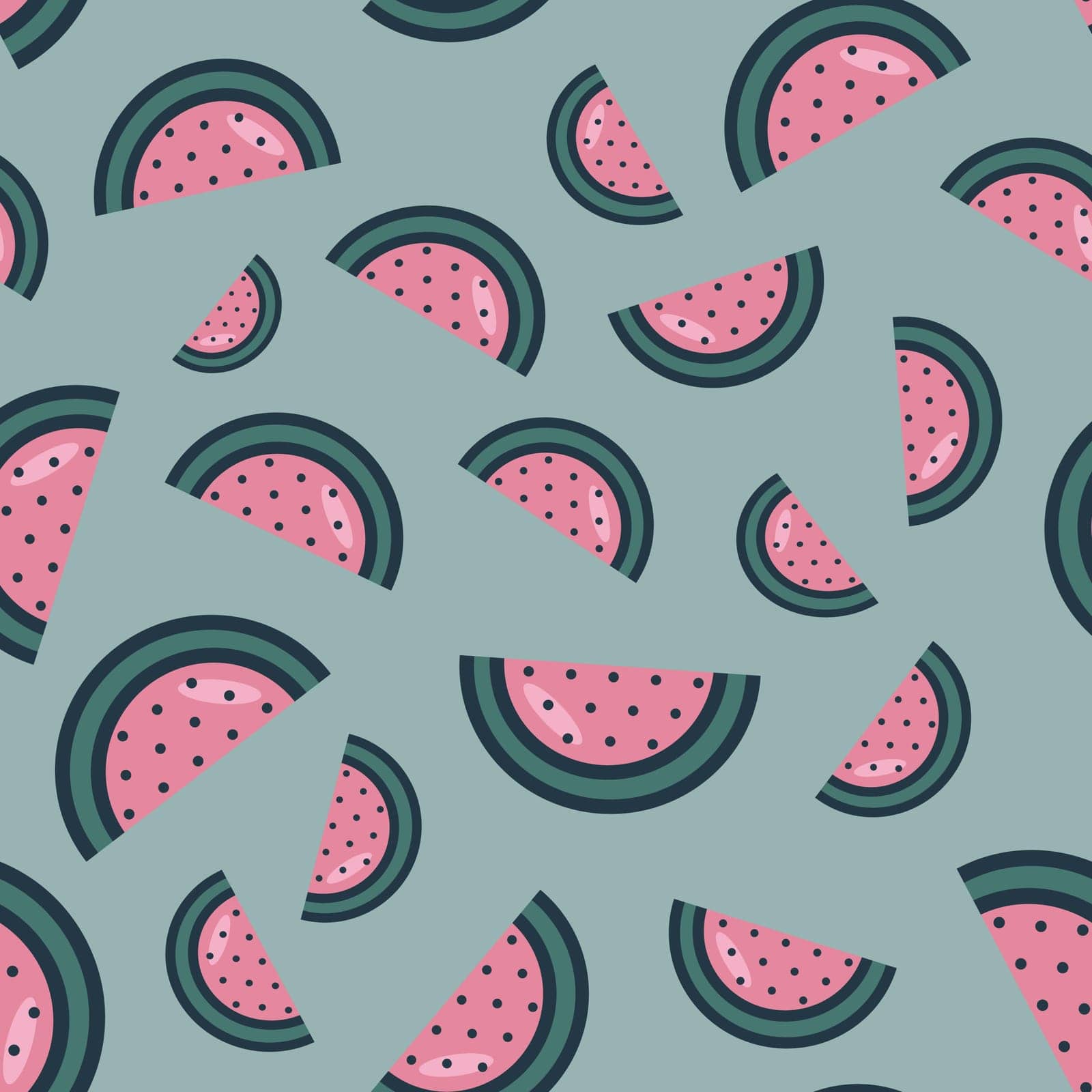 seamless pattern of watermelon slices on a green background. Watermelon pattern.Colorful summer fruit pattern. Vector illustration. Flat style