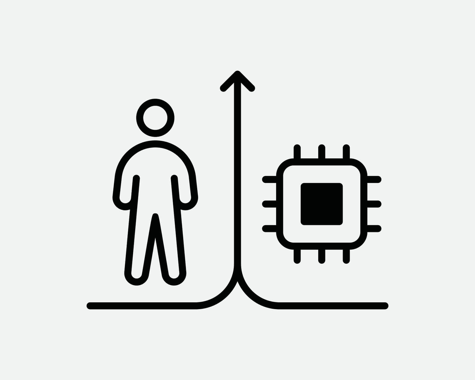 Human vs AI Line Icon. Person Stick Figure Man Artificial Intelligence Technology Integration Sign Symbol Vector Graphic Illustration Clipart Cricut