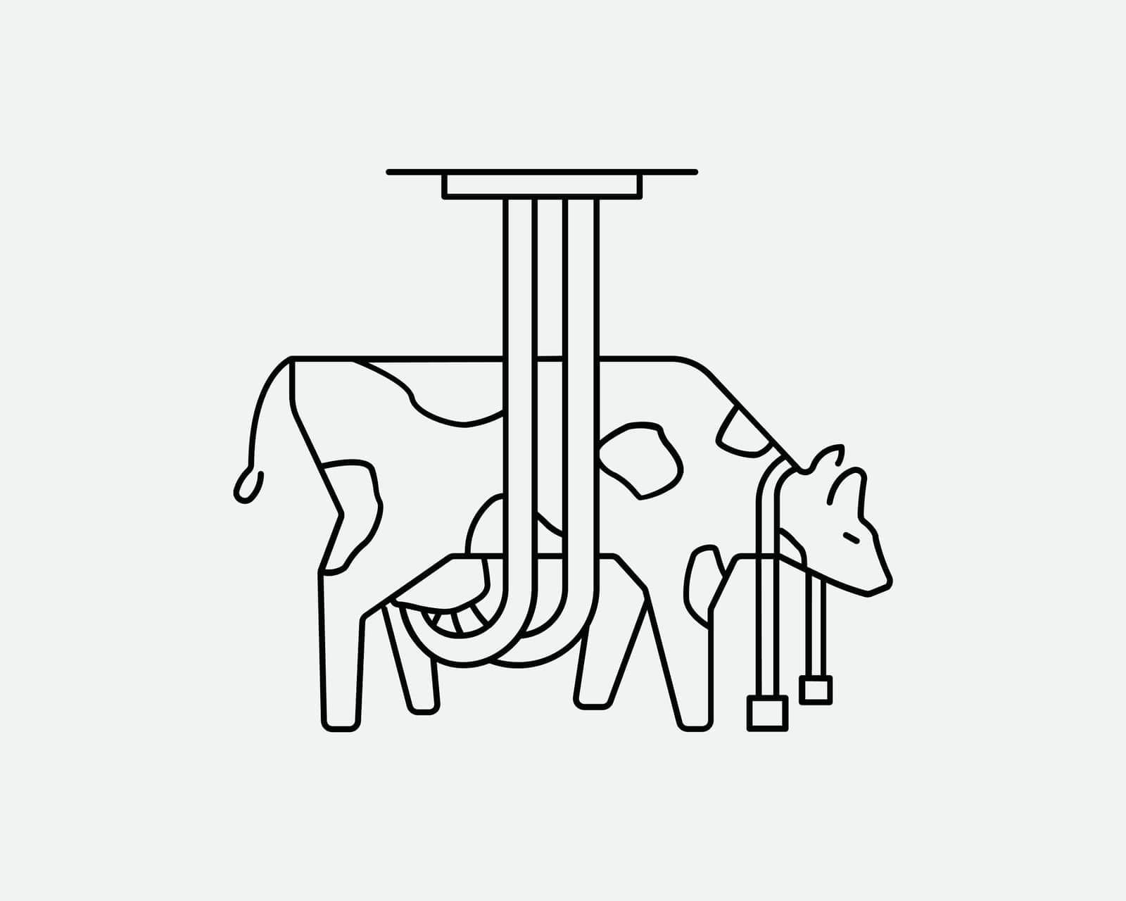 Dairy Cow Line Linear Icon. Animal Cruelty Abuse Farm Cattle Milk Milking Agriculture Beef Industry Sign Symbol Vector Graphic Illustration Clipart