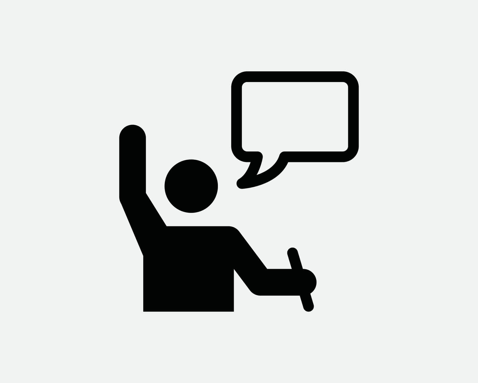 Student Raise Hand Asking Question Give Opinion Speech Bubble Black and White Icon Sign Symbol Vector Artwork Clipart Illustration