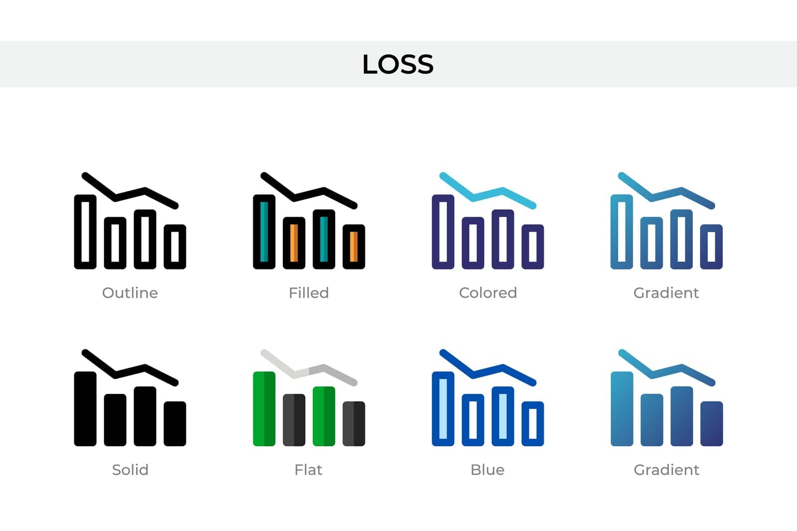 Loss icon in different style. Loss vector icons designed in outline, solid, colored, filled, gradient, and flat style. Symbol, logo illustration. Vector illustration by Aozora
