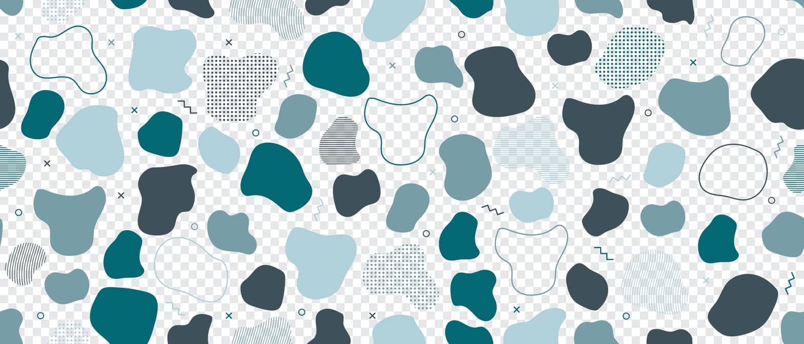 Abstract blob seamless pattern. Abstract blotch shape. Liquid shape elements. Fluid dynamical colored forms banner. Liquid shape elements. Vector illustration by Aozora