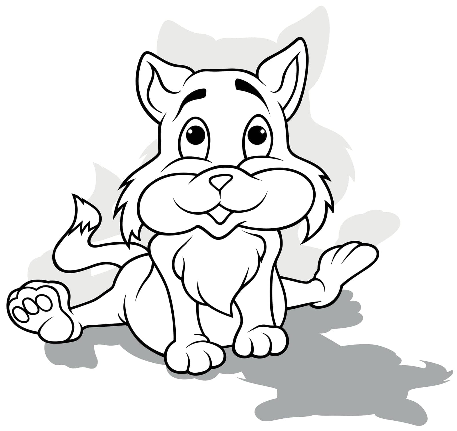 Drawing of a Cute Sitting Kitty from Front View - Cartoon Illustration Isolated on White Background, Vector