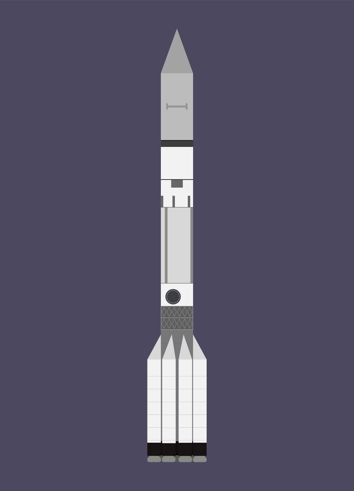Space cosmic rocket, spaceship, spacecraft astronautics and space technology. Vertical astronaut flight ship, exploration. Royalty free isolated flat design vector illustration.