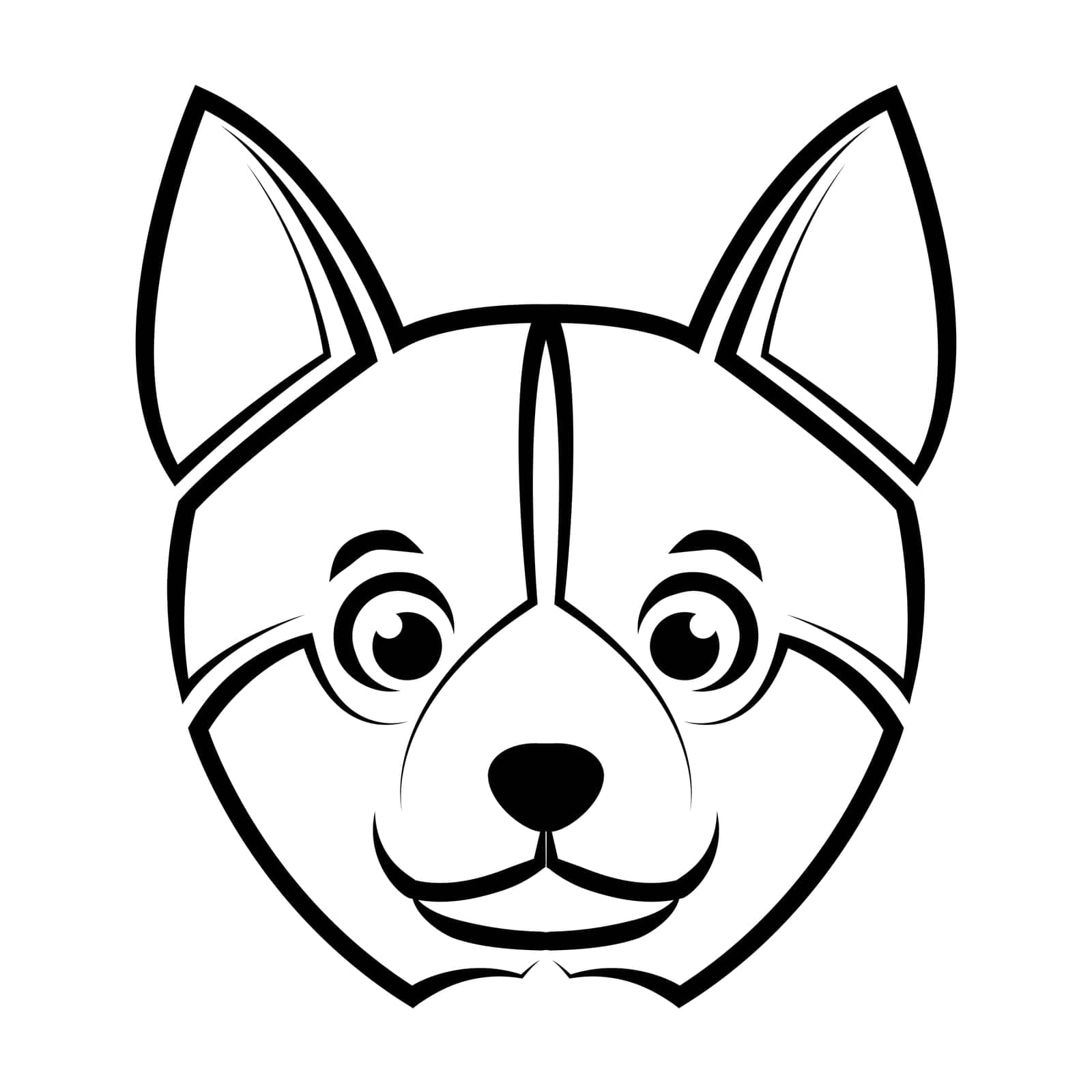 Black and white line art of shiba dog head. Good use for symbol, mascot, icon, avatar, tattoo,T-Shirt design, logo or any design.