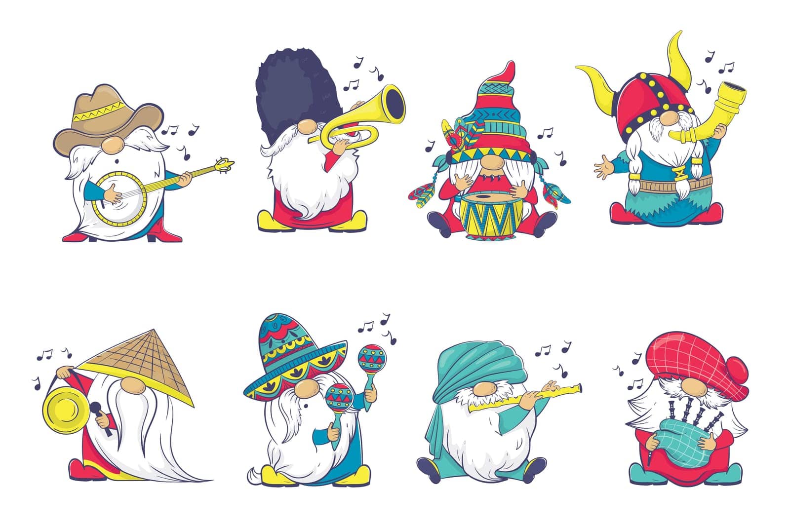 The International Gnome Band clipart. Musical Gnomes in National Costumes by Zoya_Zozulya