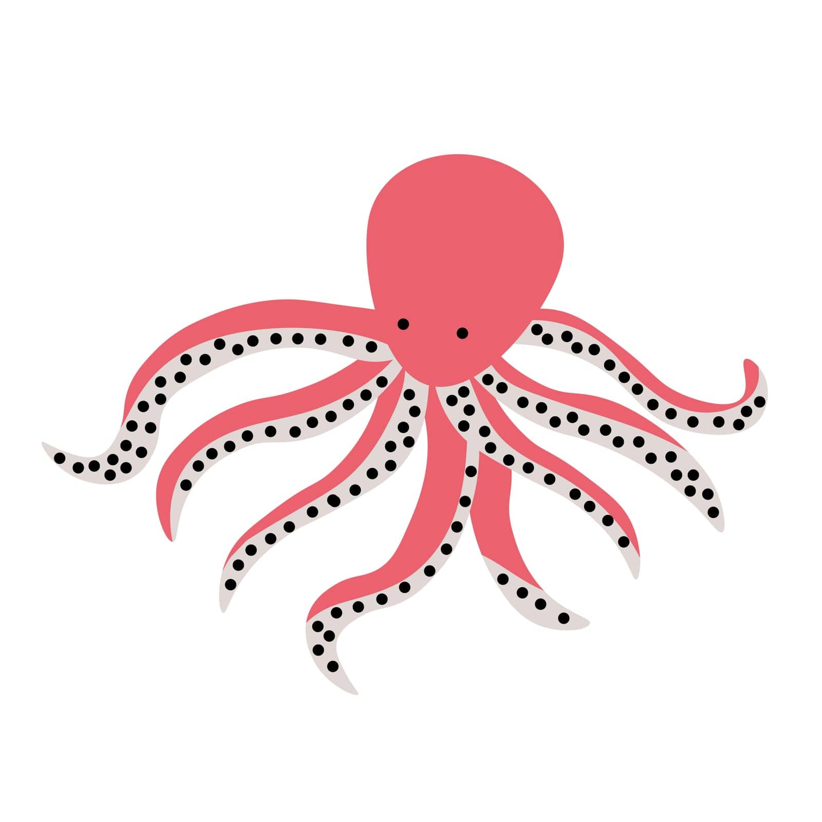 Red octopus cartoon character. Cute octopus flat vector isolated on white background. Aquatic fauna. Octopus icon. Animal illustration for zoo ad, nature concept, children book illustrating EPS by Alxyzt