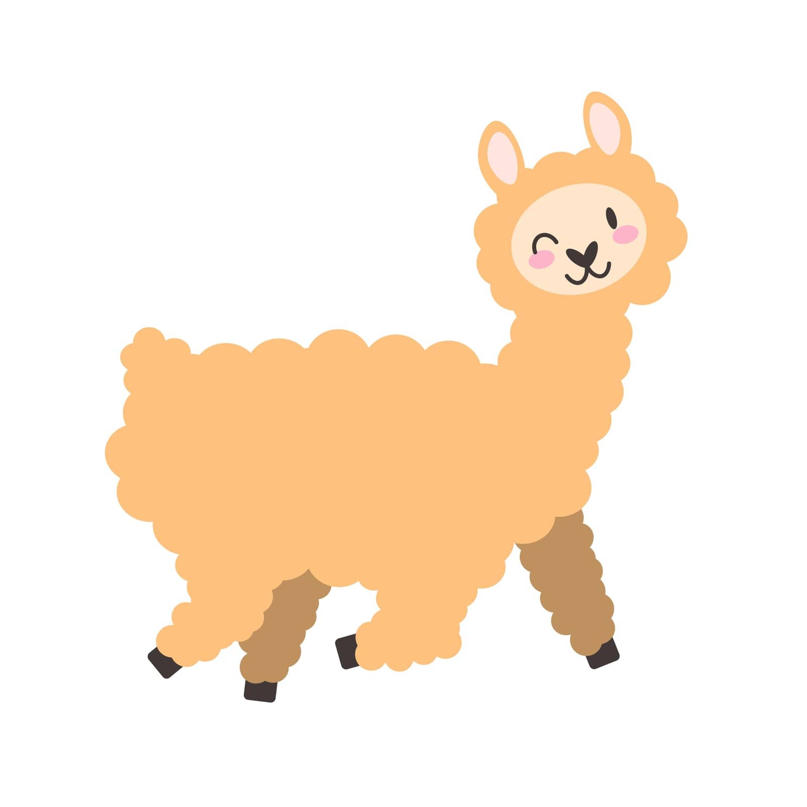 Cute fluffy llama isolated on a white background. Hand drawn alpaca flat vector illustration. Nursery decoration. Stock vector illustration isolated on white background.