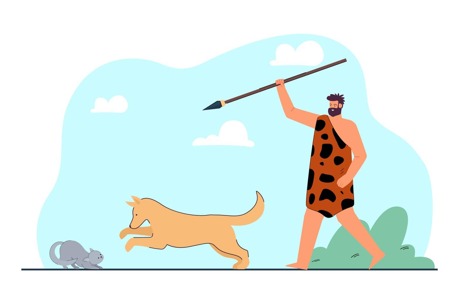 Ancient man hunting flat vector illustration by pchvector
