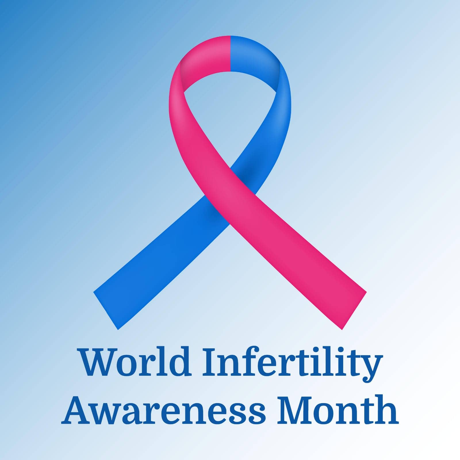 Vector illustration of a pink and blue ribbon on a light blue background, honoring World Infertility Awareness Month, celebrated every June. Celebrate World Infertility Awareness Month.