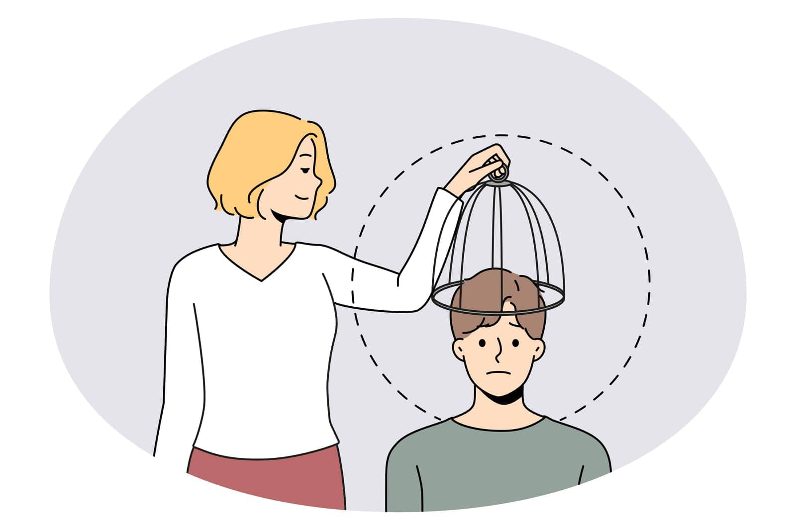 Woman take cage of imprisoned person mind by VECTORIUM