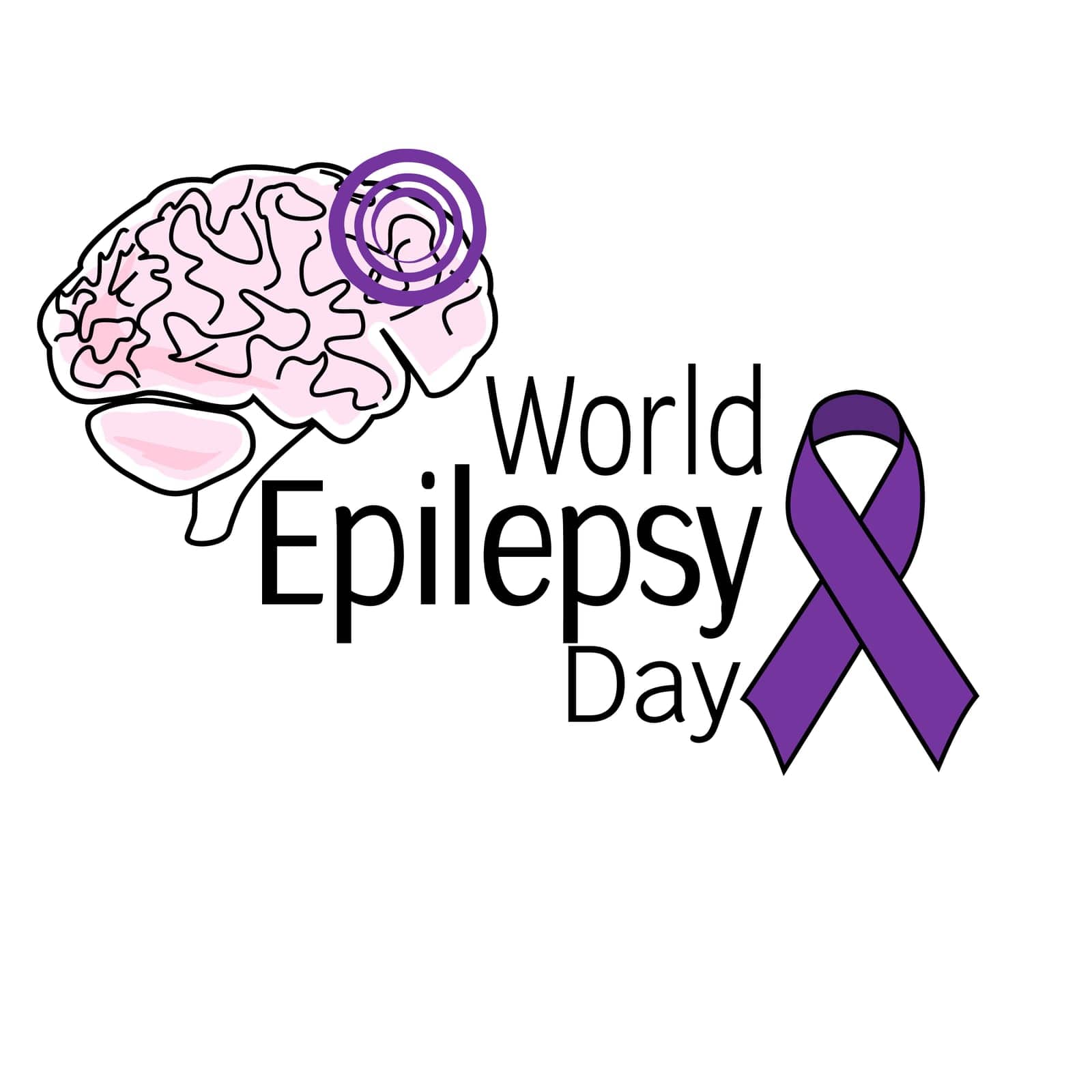 World Epilepsy Day, symbolic image of the brain, ribbons and themed inscription by Sunny_Coloring
