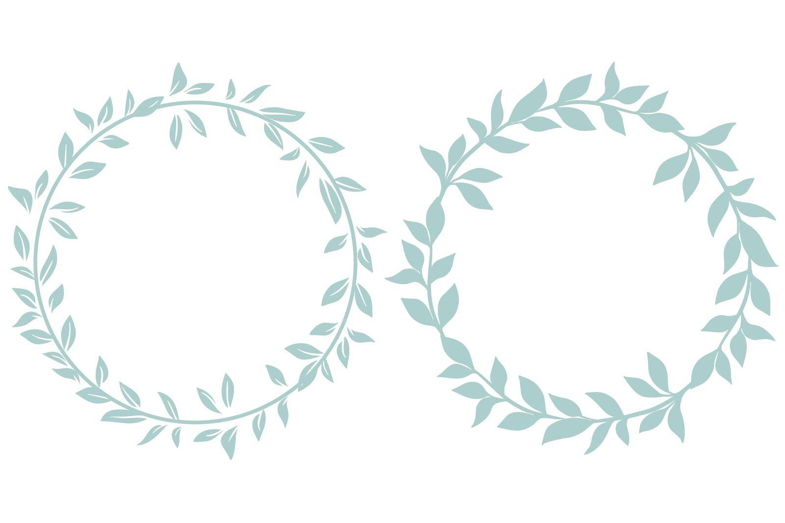 Hand drawn leafy decorative botanical frames set. Round wreaths from sheets vector illustration. Rim for invitation or greeting card.