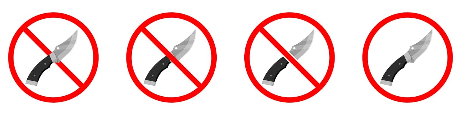 Knife ban sign. No Knife sign. Prohibition signs set. Dangerous weapon. by Chekman