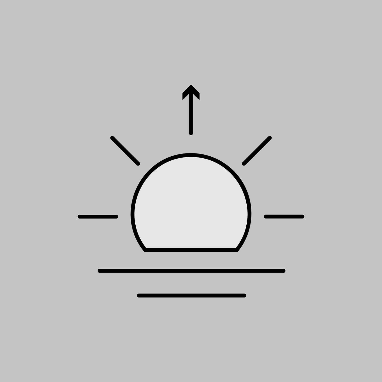 Sunrise vector grayscale icon. Meteorology sign. Graph symbol for travel, tourism and weather web site and apps design, logo, app, UI