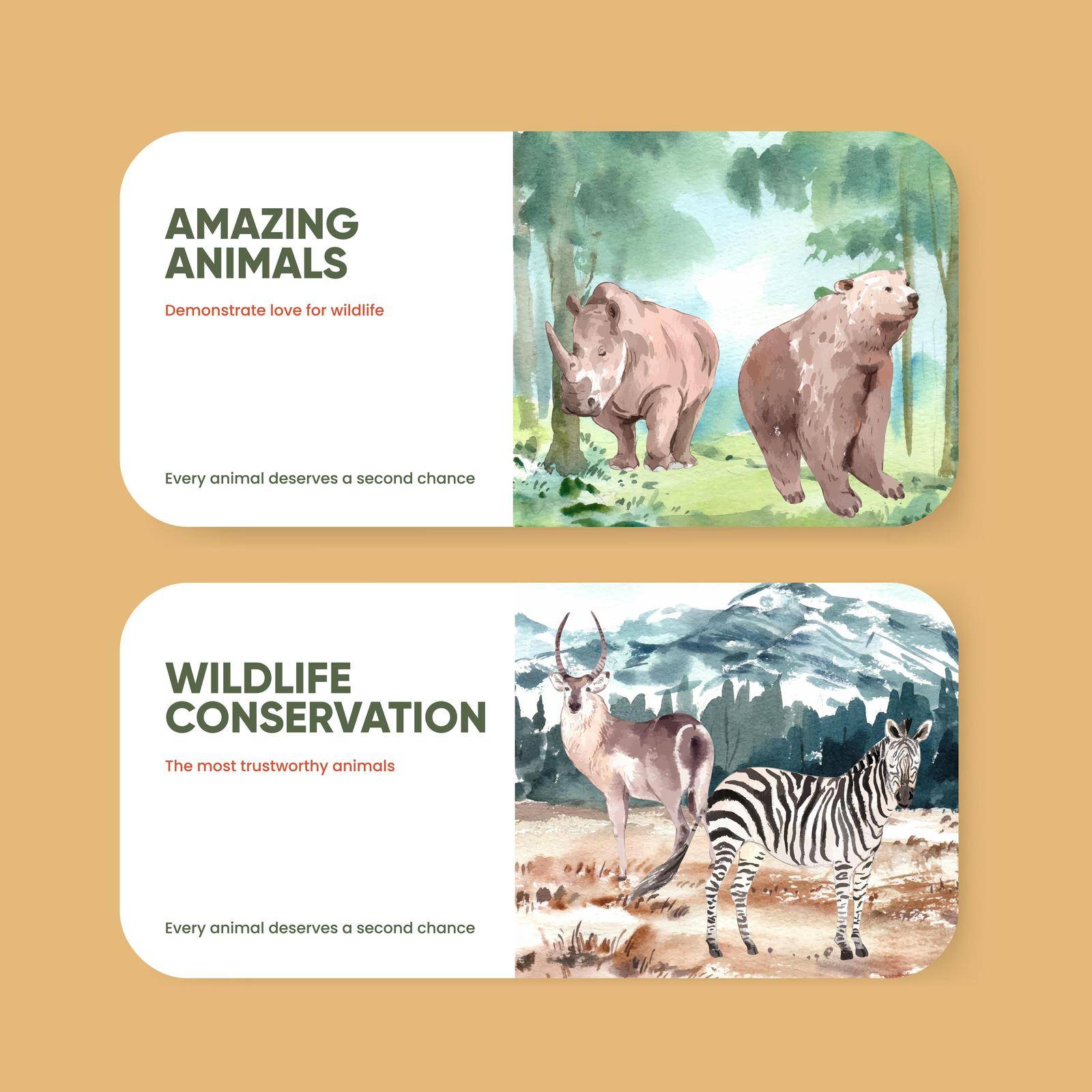 Ticket template with world animal day concept,watercolor style by Photographeeasia