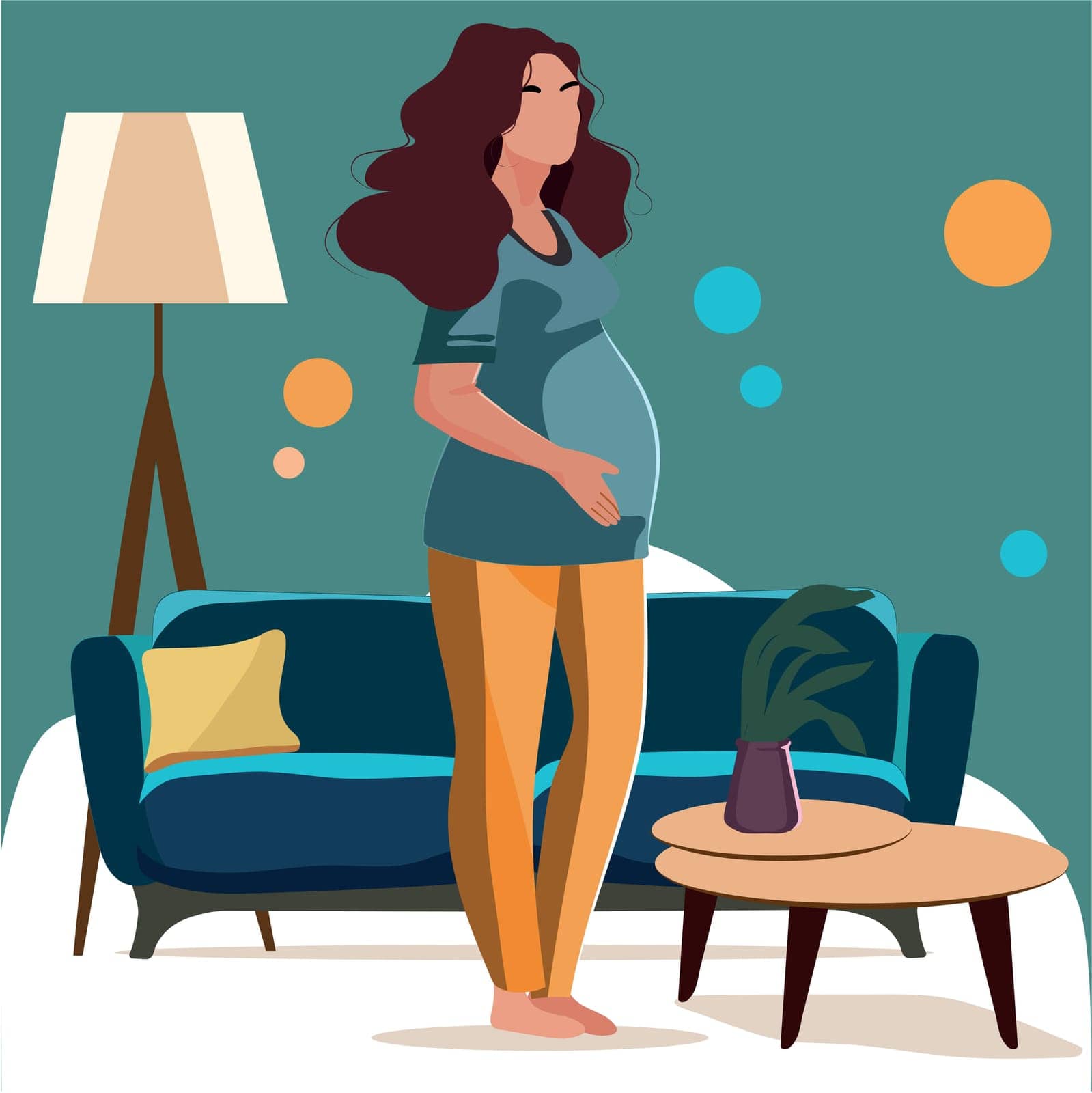 Pregnant woman, concept vector illustration in cute cartoon style, health, care, pregnancy. Vector illustration