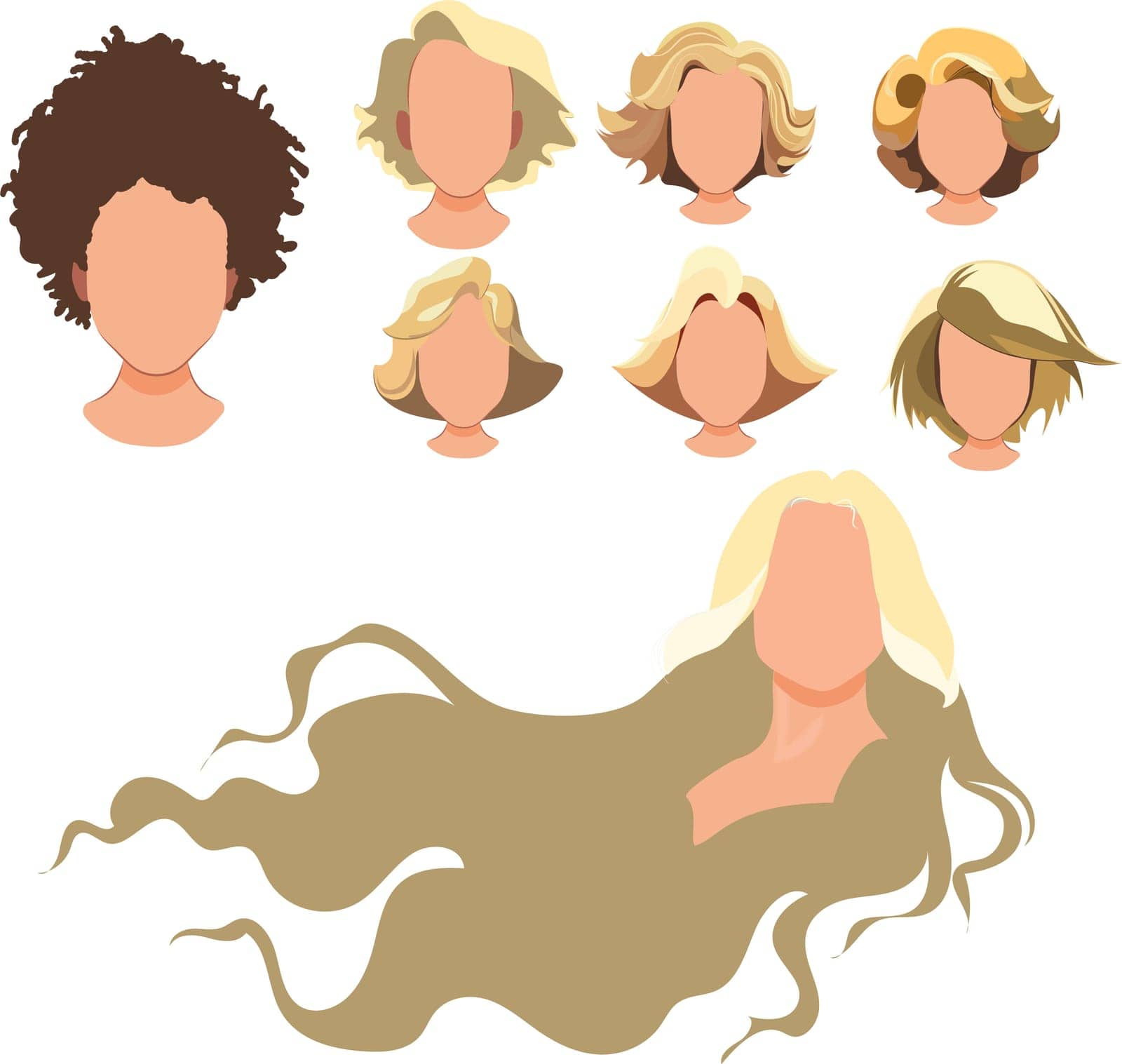 Woman face constructor, avatar of female character creation hairstyle. Isolated facial elements for construction cartoon vector set