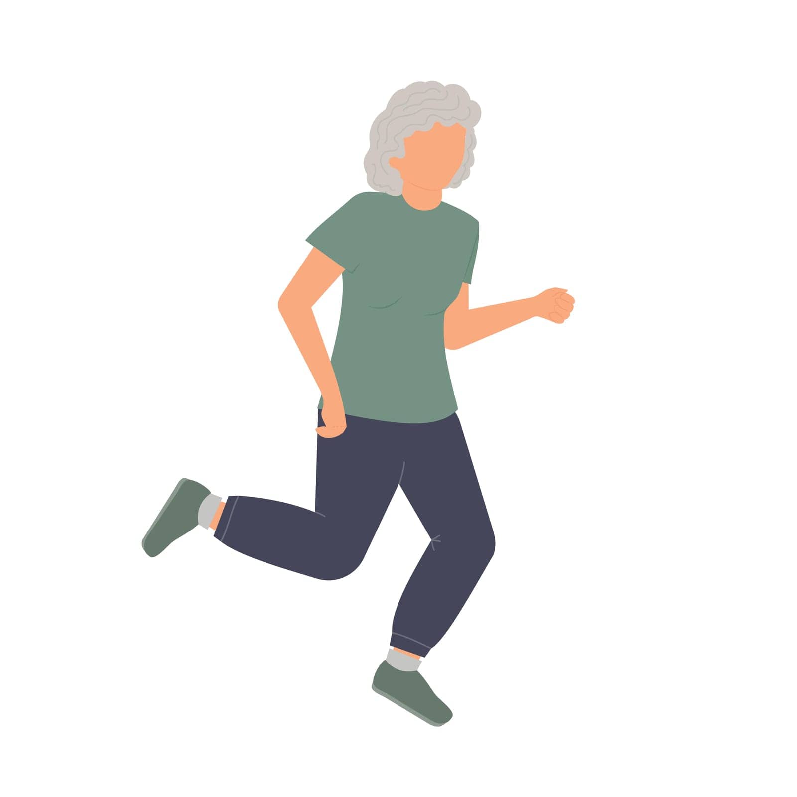 Elderly lady doing sports outdoor. Sports, leisure for Senior People. Active old age. Vector illustration