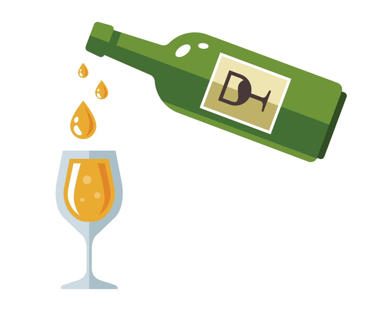 Pour a bottle of wine into a glass. flat vector illustration.