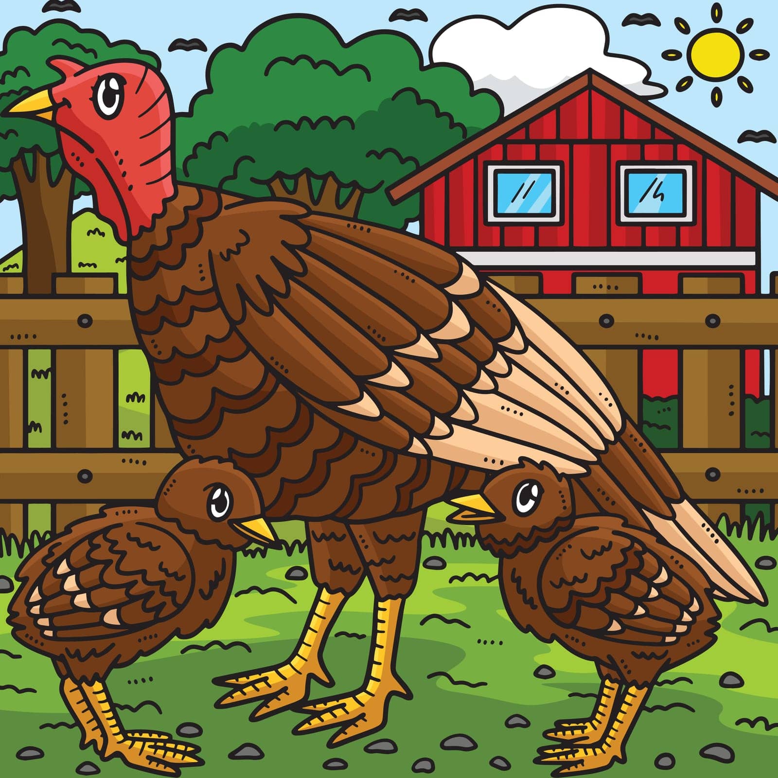 Mother Turkey and Baby Turkey Colored Cartoon by abbydesign