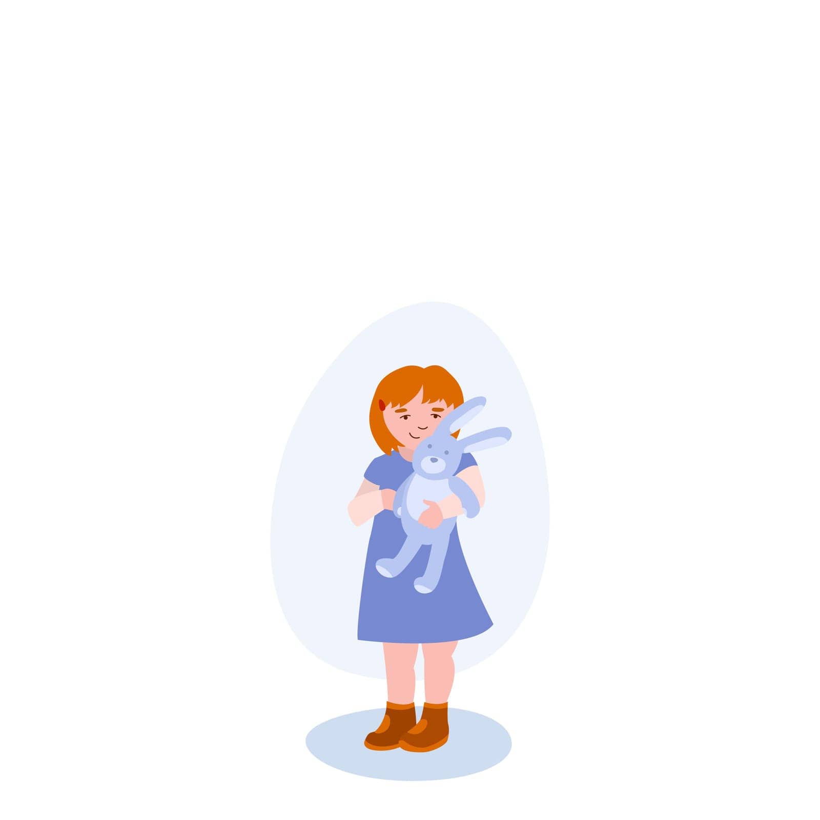 Small Girl With Bunny illustration. Girl, child, toy, bunny. Creative editable vector graphic design.