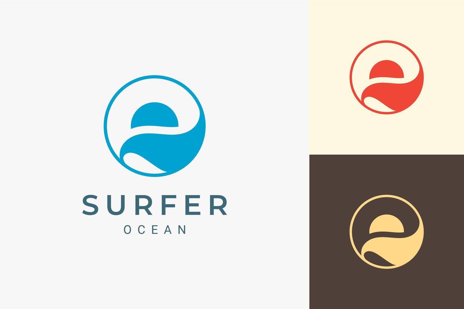 Ocean or beach logo with simple sun and ocean shape
