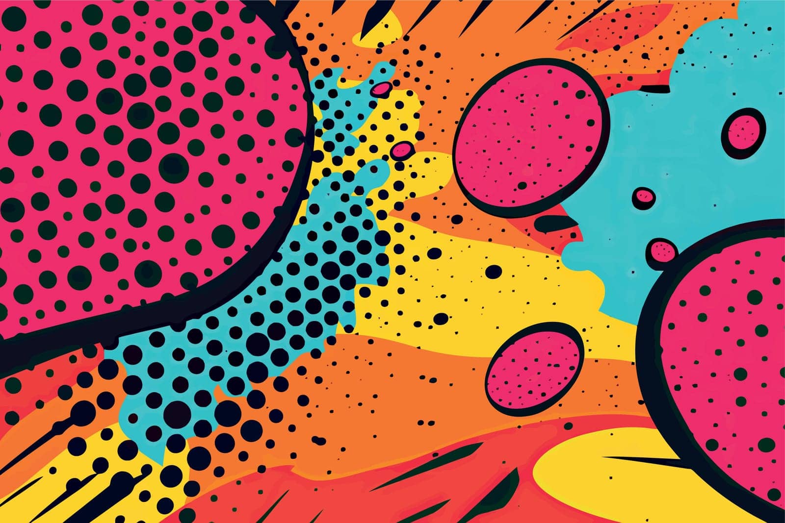 Pop art background. Comic pattern with starburst and halftone. Cartoon retro sunburst effect with dots. Comix banner. Vintage sunshine texture. Vector illustration