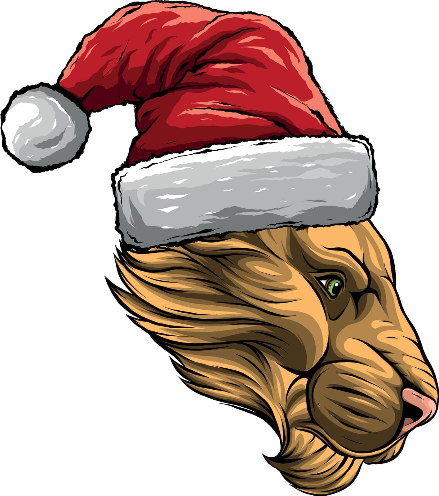 Christmas holidays lion with a cap. Vector illustration. by dean