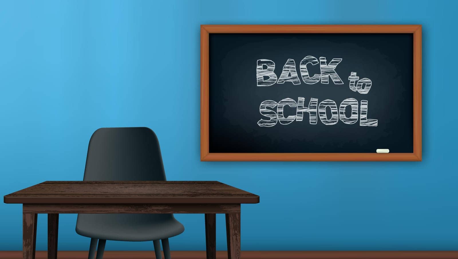 Class Room With Blackboard On The Wall, Desk And Chair. EPS10 Vector
